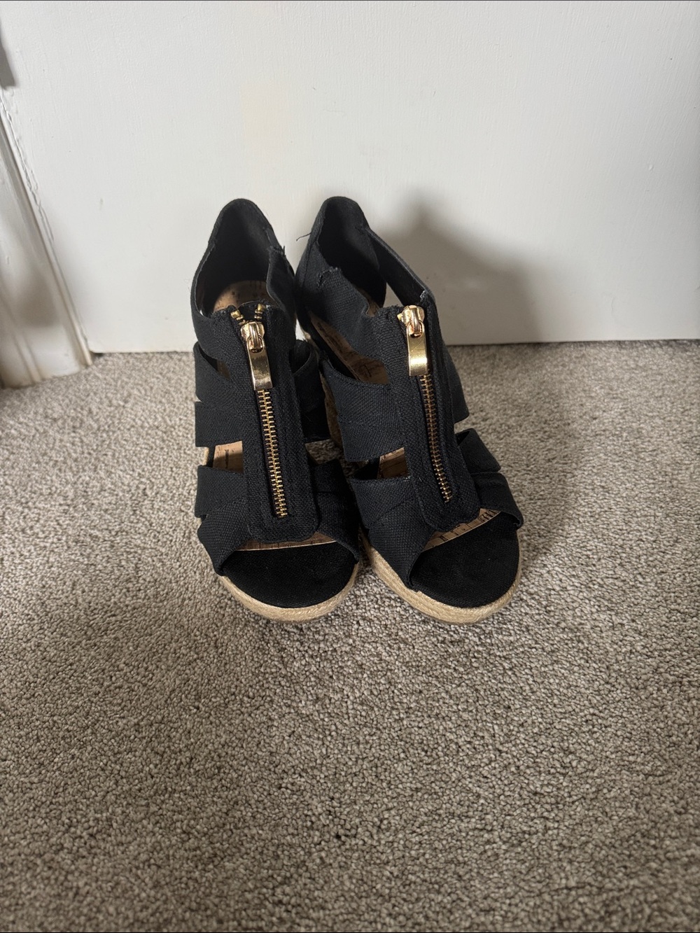 Merona Black Wedge Sandals with Front Zipper